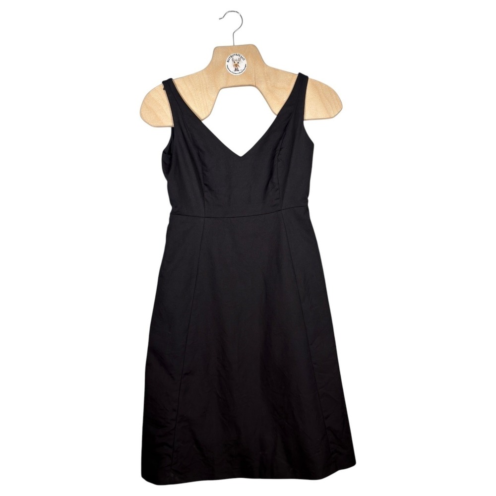 J Crew Black Cotton V Neck Sleeveless Fit Flare Dress Womens Size 4